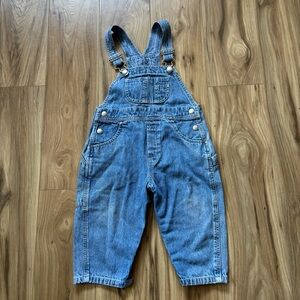 Vintage Baby Gap Classic Denim Overalls XL 18-24 Months Green Patch 90s